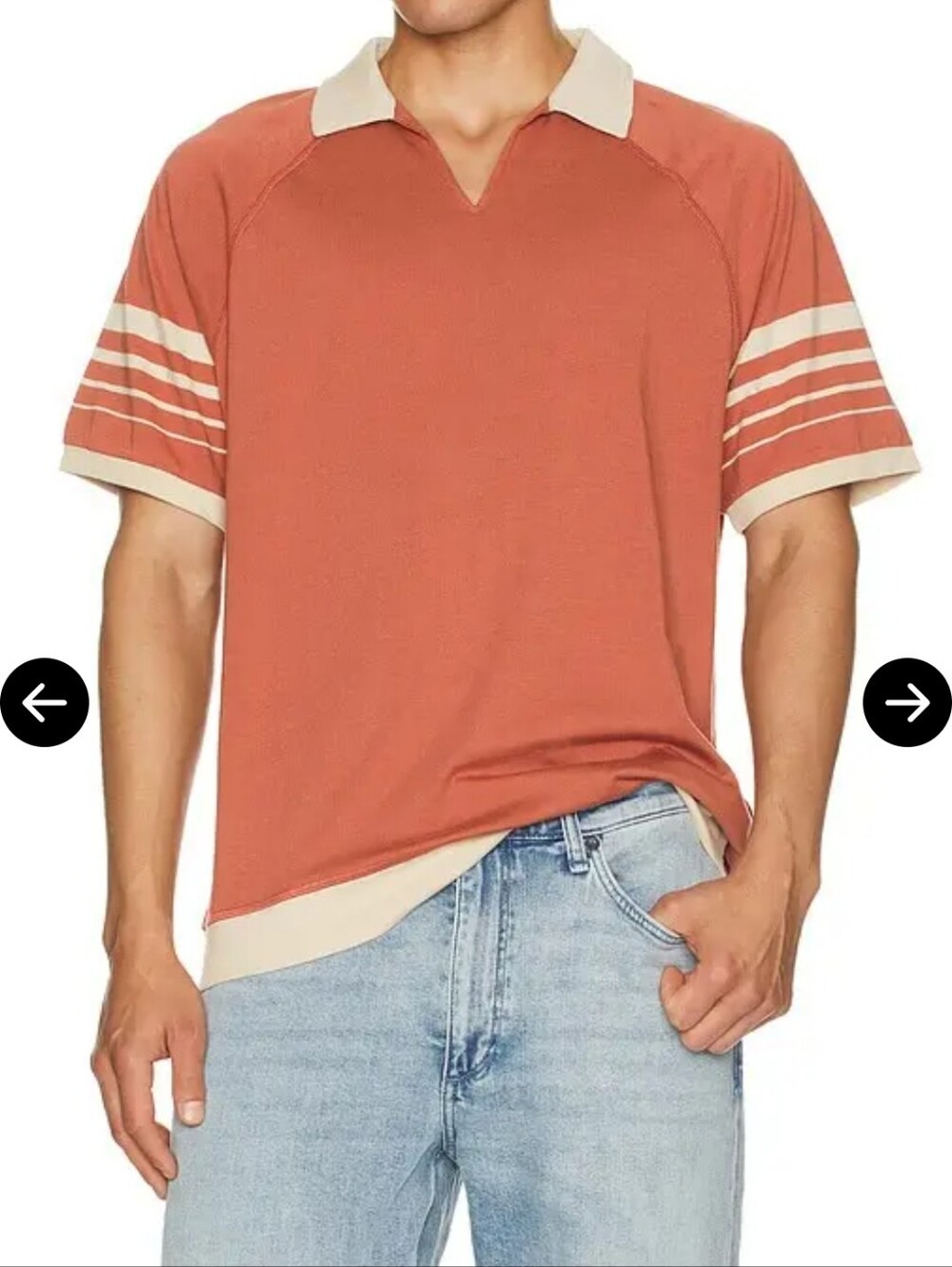 Marine Layer Varsity Rib Polo In Brick with Cream Trim